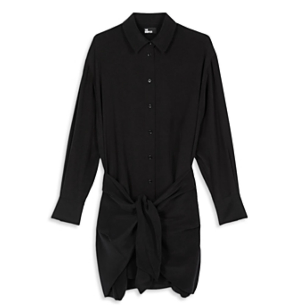 The Kooples Short Black Silk Shirt Dress with Bow